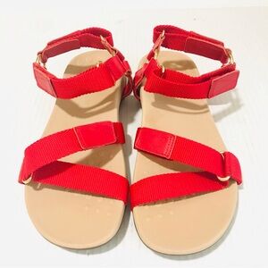 Vionic Women’s Sz-8 Candace Red Hook & Loop Closure Strappy Sandals Gold Accents